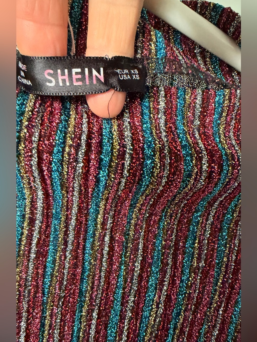 SHEIN Metallic Striped Knit Top in Burgundy, Teal and Gold - Picture 3 of 3